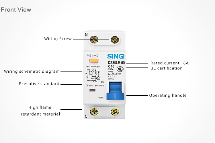 RCBO RCBO DZ30LE-50, interruptor automático diferencial con protección contra sobrecorriente