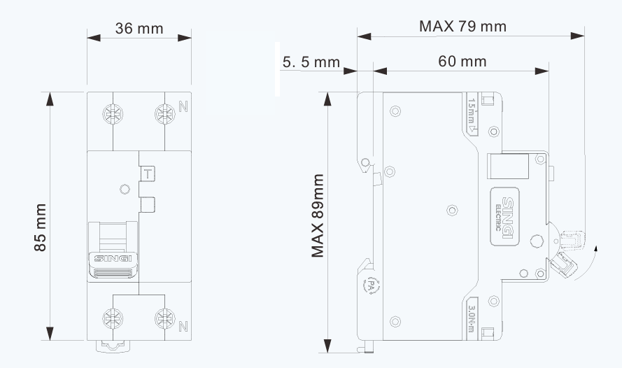 RCBO SGB5L-60 tipo AC/B/A, interruptor automático diferencial con protección contra sobrecorriente